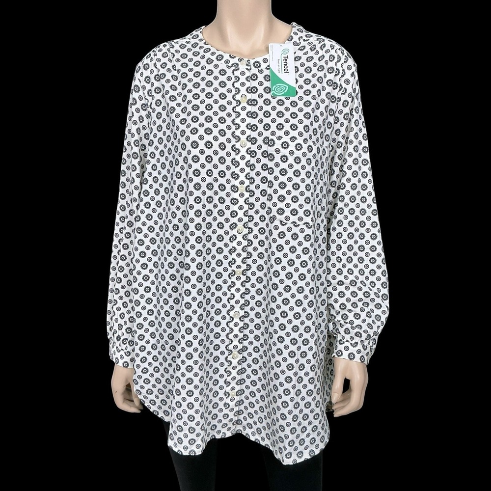 Lands End Top Women 20-22W Ivory Floral Long Sleeve Button Down Modal NWT